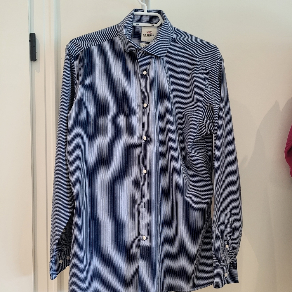 Ben Sherman Navy Pinstripe Dress Shirt LG Slimfit